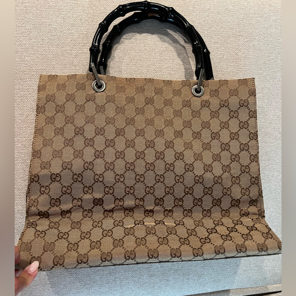 Authentic Gucci Monogram Bamboo Bag Beige - Picture 3 of 7